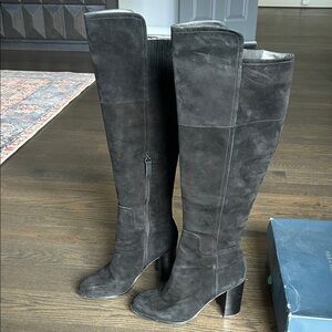 Pour La Victoire Black Suede Over-the-Knee Block Heel Boots